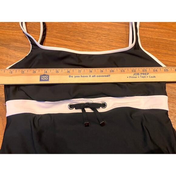 EcoSwim Size 12 Black White Swim Dress Built In Briefs One Piece Swimsuit - Picture 6 of 8